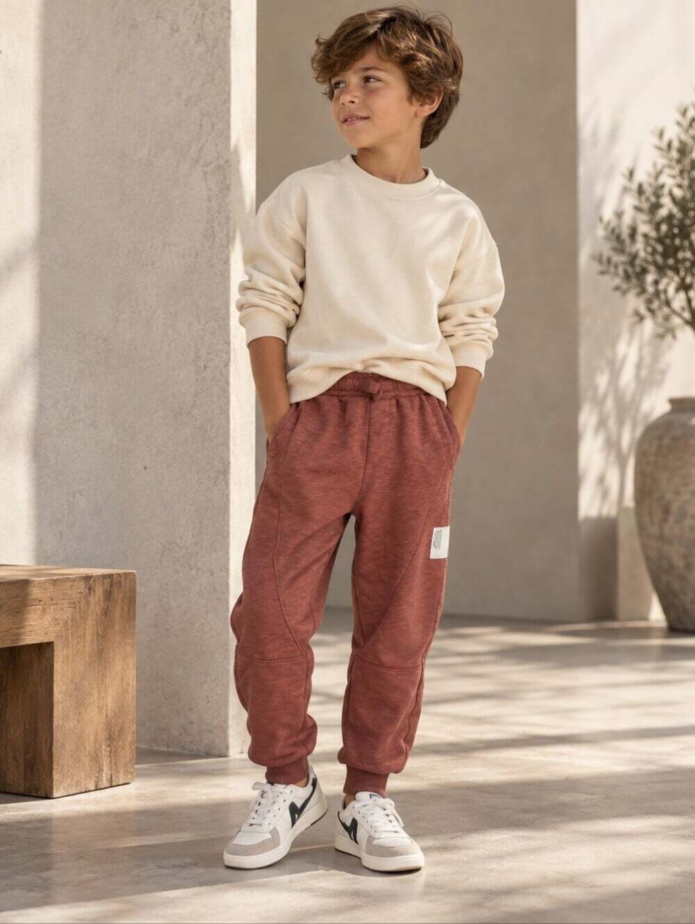Zara Kids Jogger Pants Size 9 134 Rust Brown Moto Sweatpants Utility